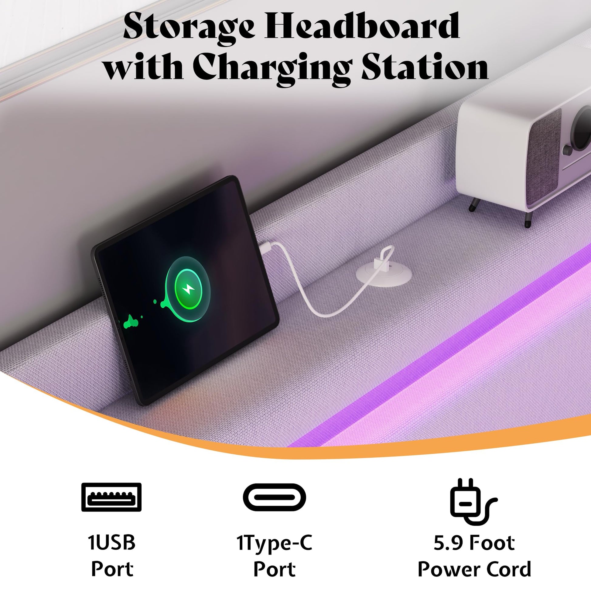 Nest LED Storage Platform Bed Frame King White