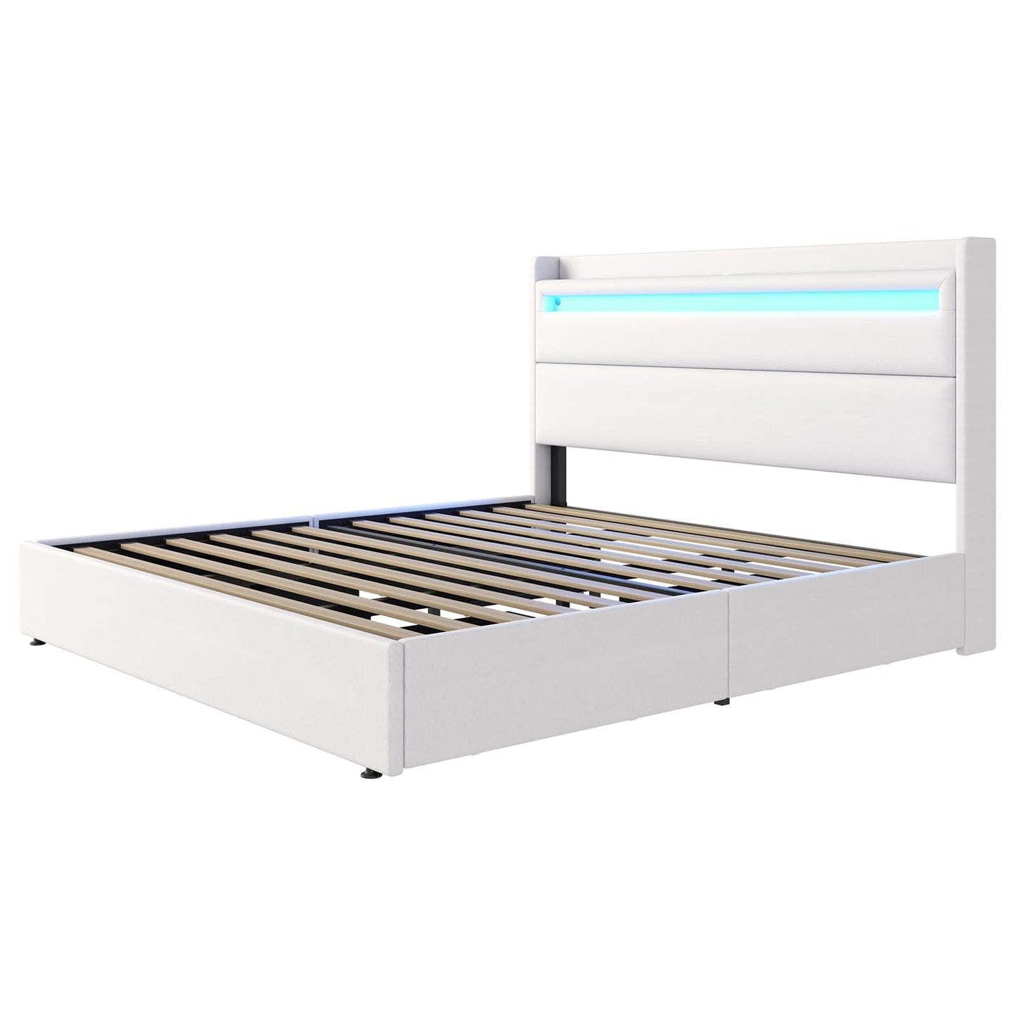Nest LED Storage Platform Bed Frame King White
