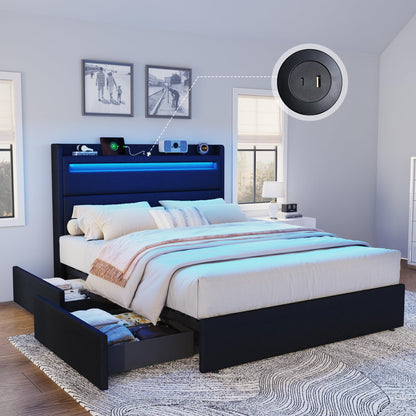 Nest LED Storage Platform Bed Frame Queen Black