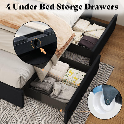 Nest LED Storage Platform Bed Frame Queen Black