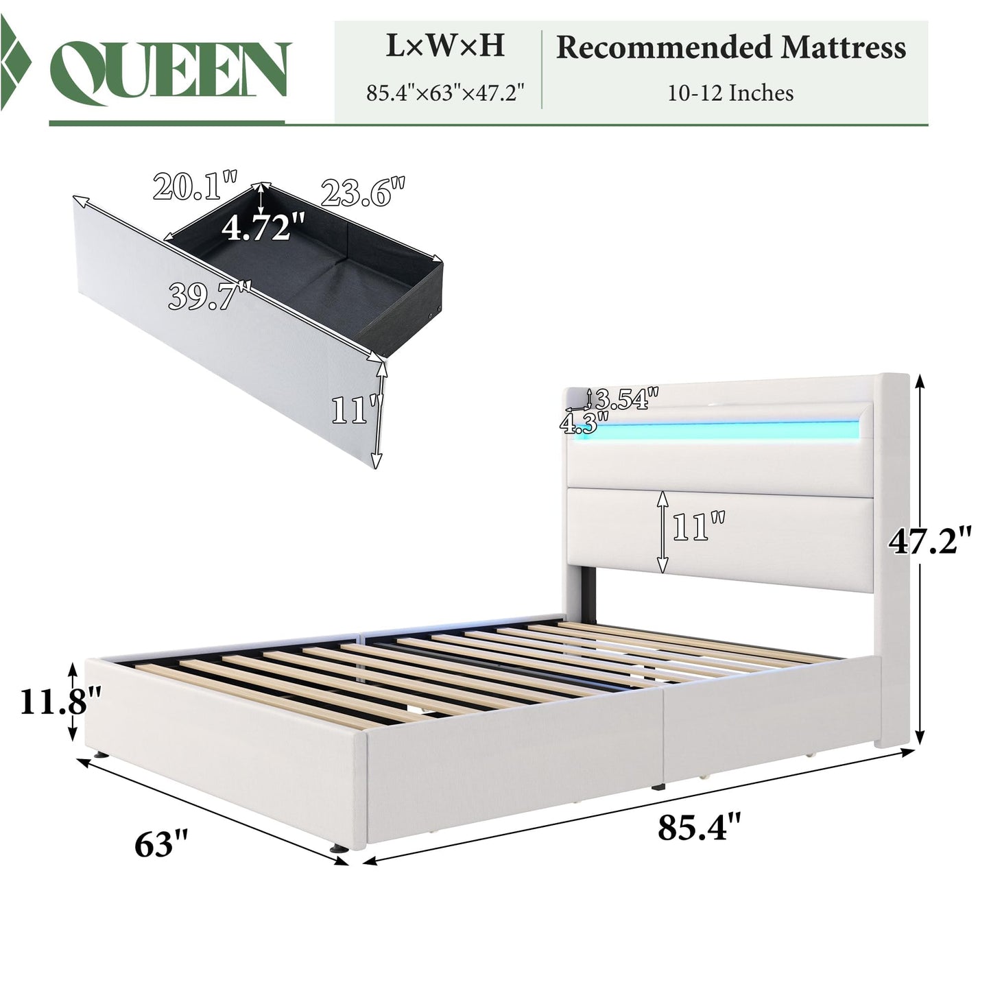 Nest LED Storage Platform Bed Frame Queen White