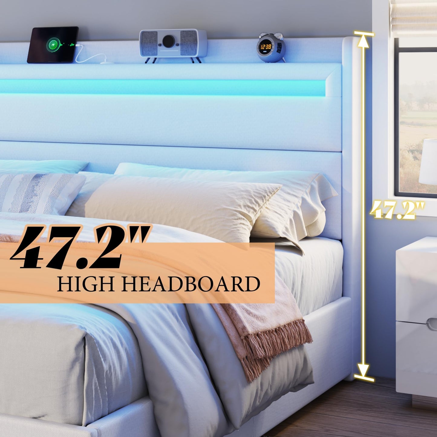 Nest LED Storage Platform Bed Frame Queen White