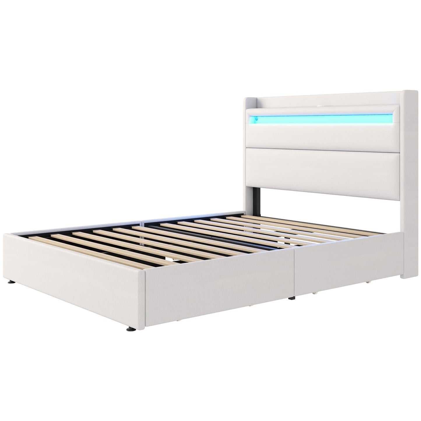 Nest LED Storage Platform Bed Frame Queen White
