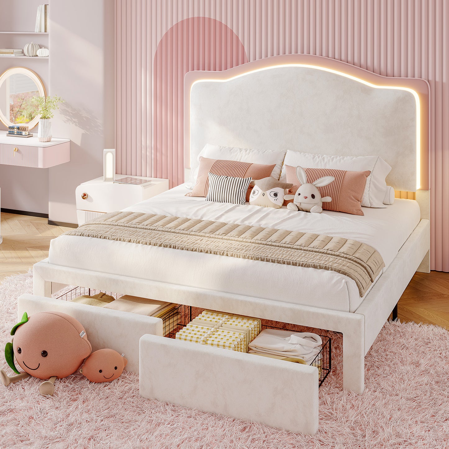 BUB025 LED Storage Bed Pink
