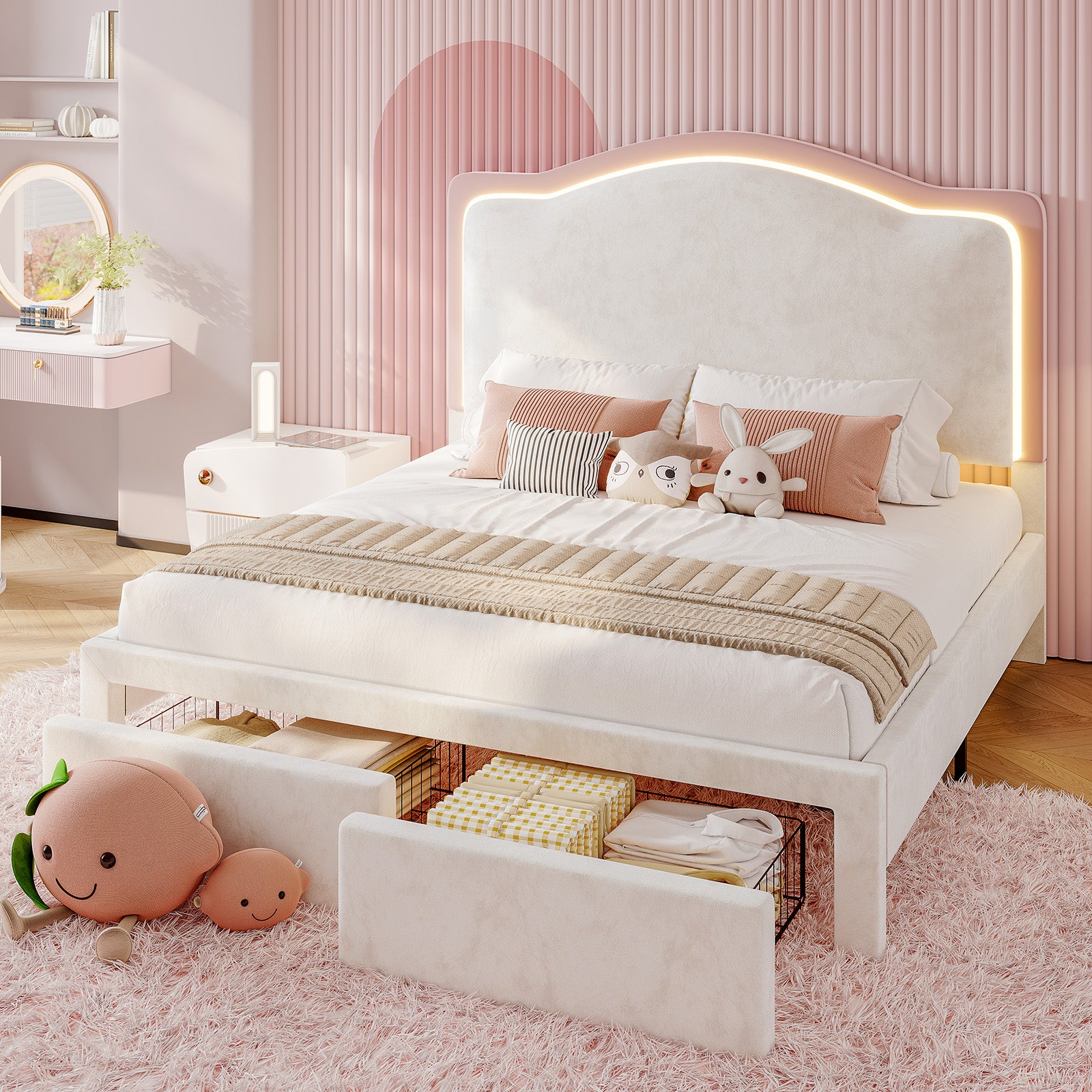 BUB025 LED Storage Bed Pink