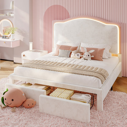 BUB025 LED Storage Bed Pink
