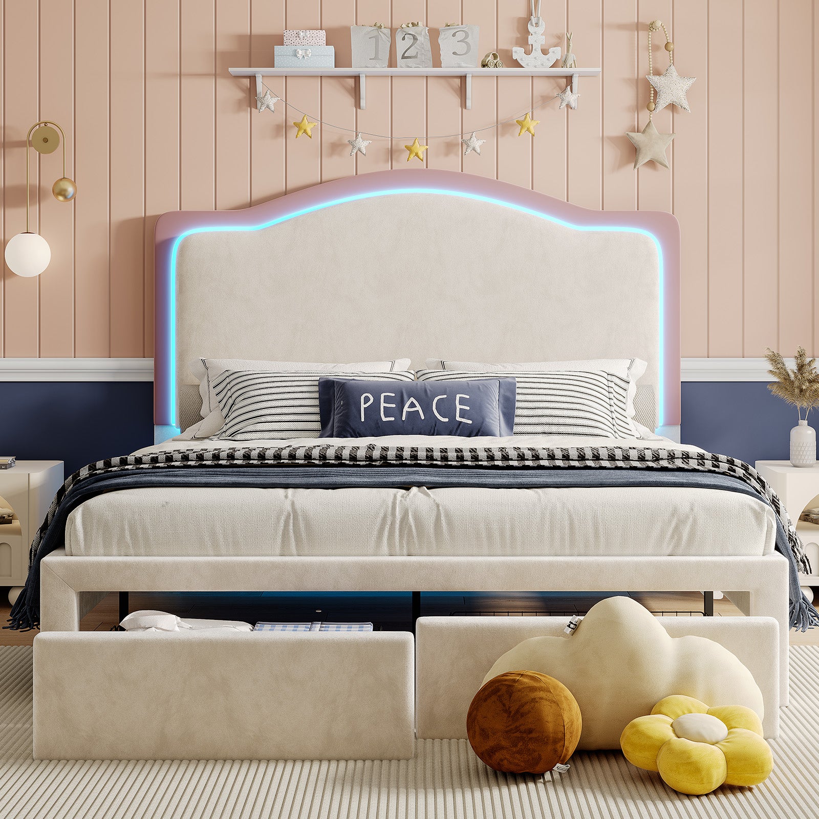 BUB025 LED Storage Bed Pink