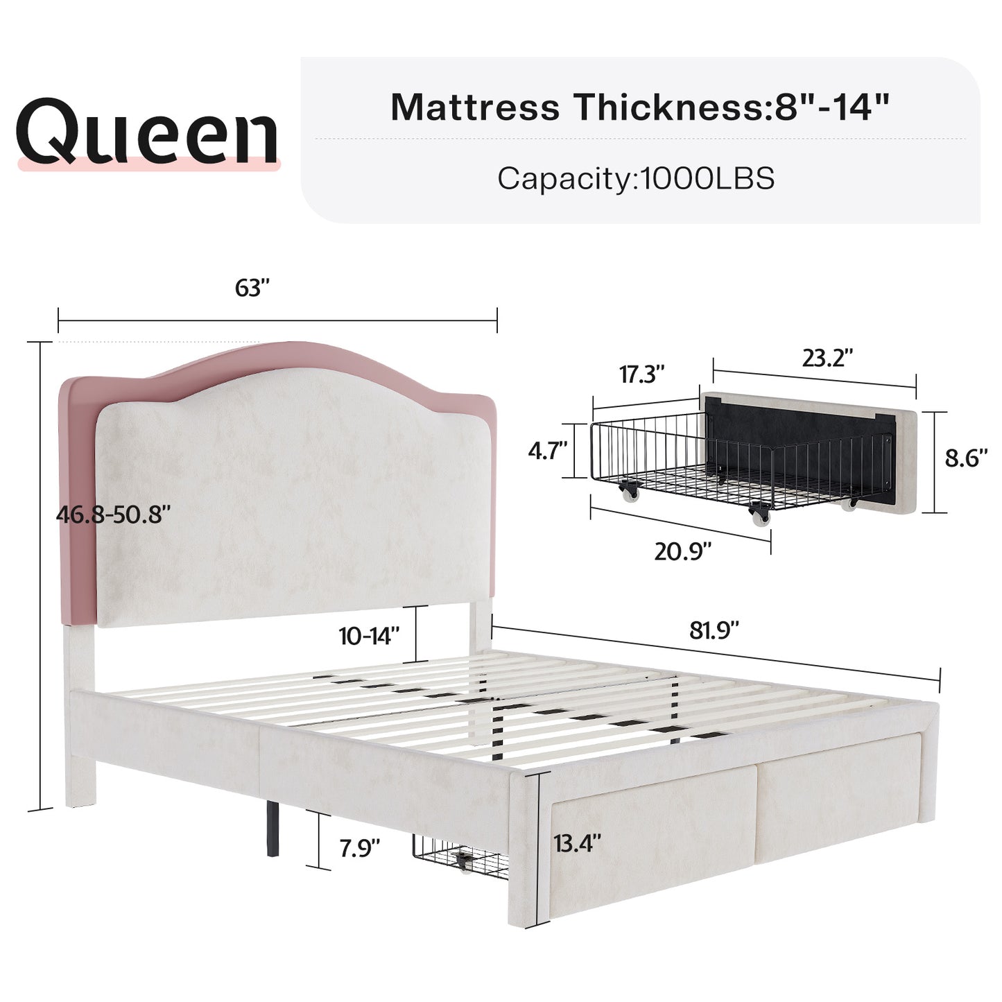 BUB025 LED Storage Bed Pink