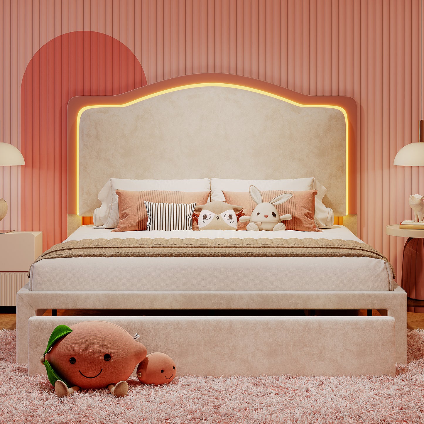 BUB025 LED Storage Bed Pink