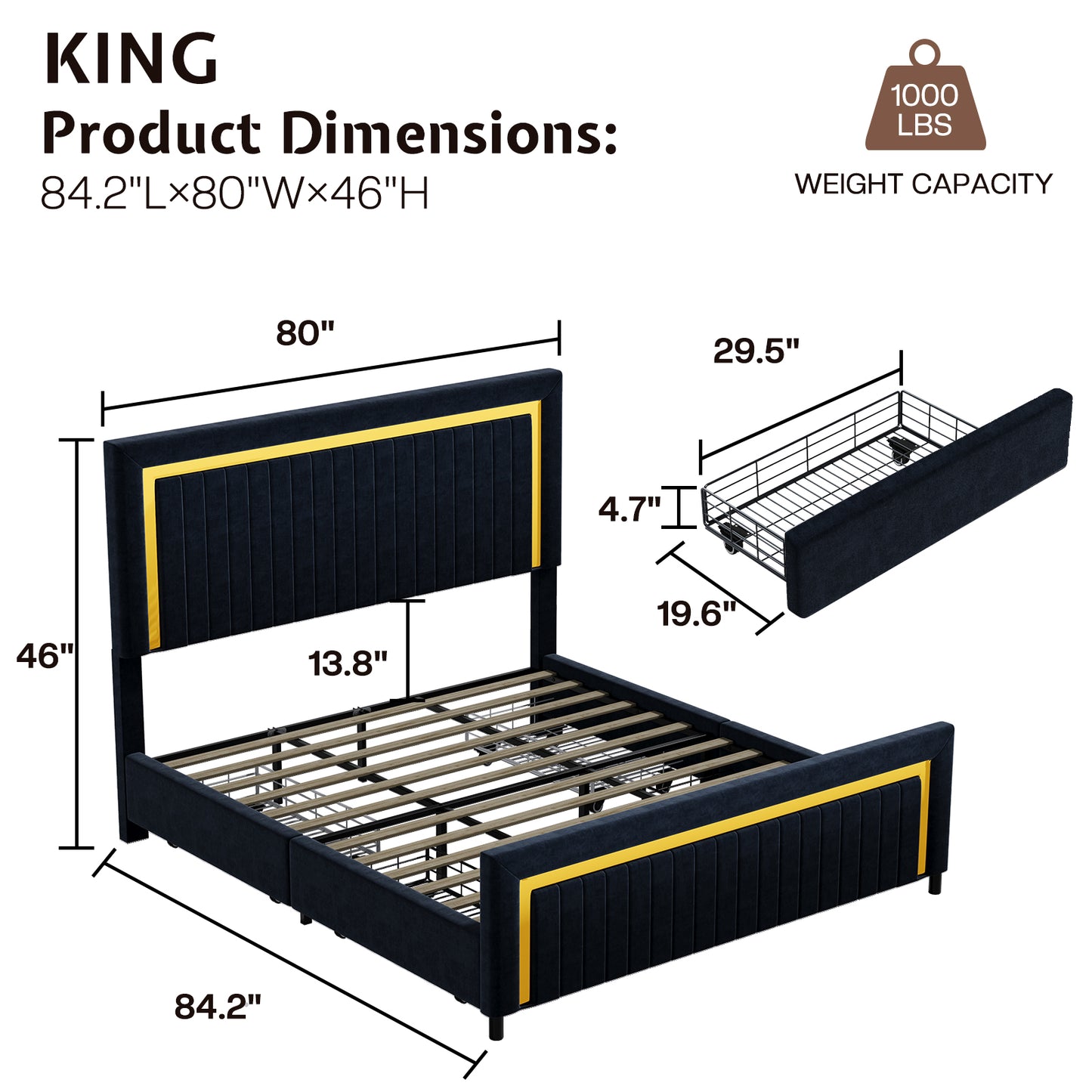 Vega LED Storage Bed Frame-BUB036 K Black