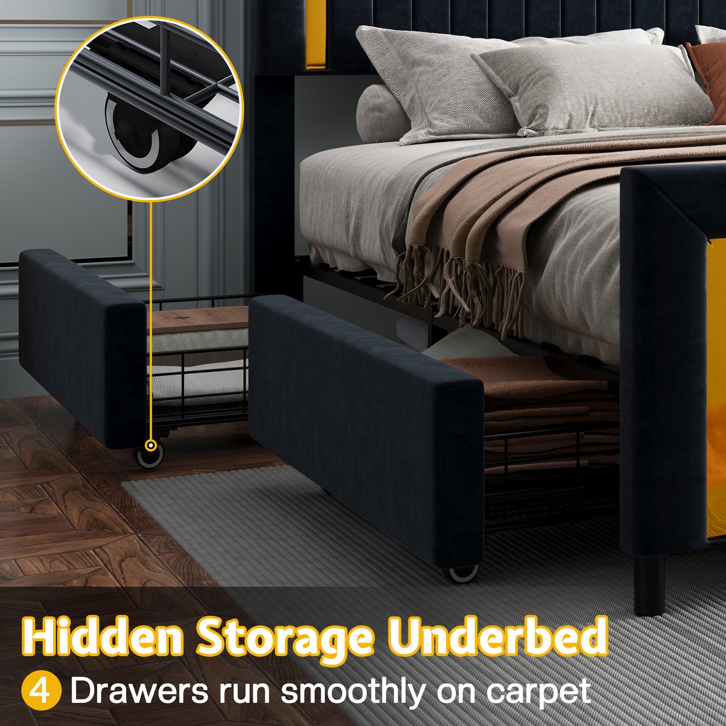 Vega LED Storage Bed Frame-BUB036 K Black