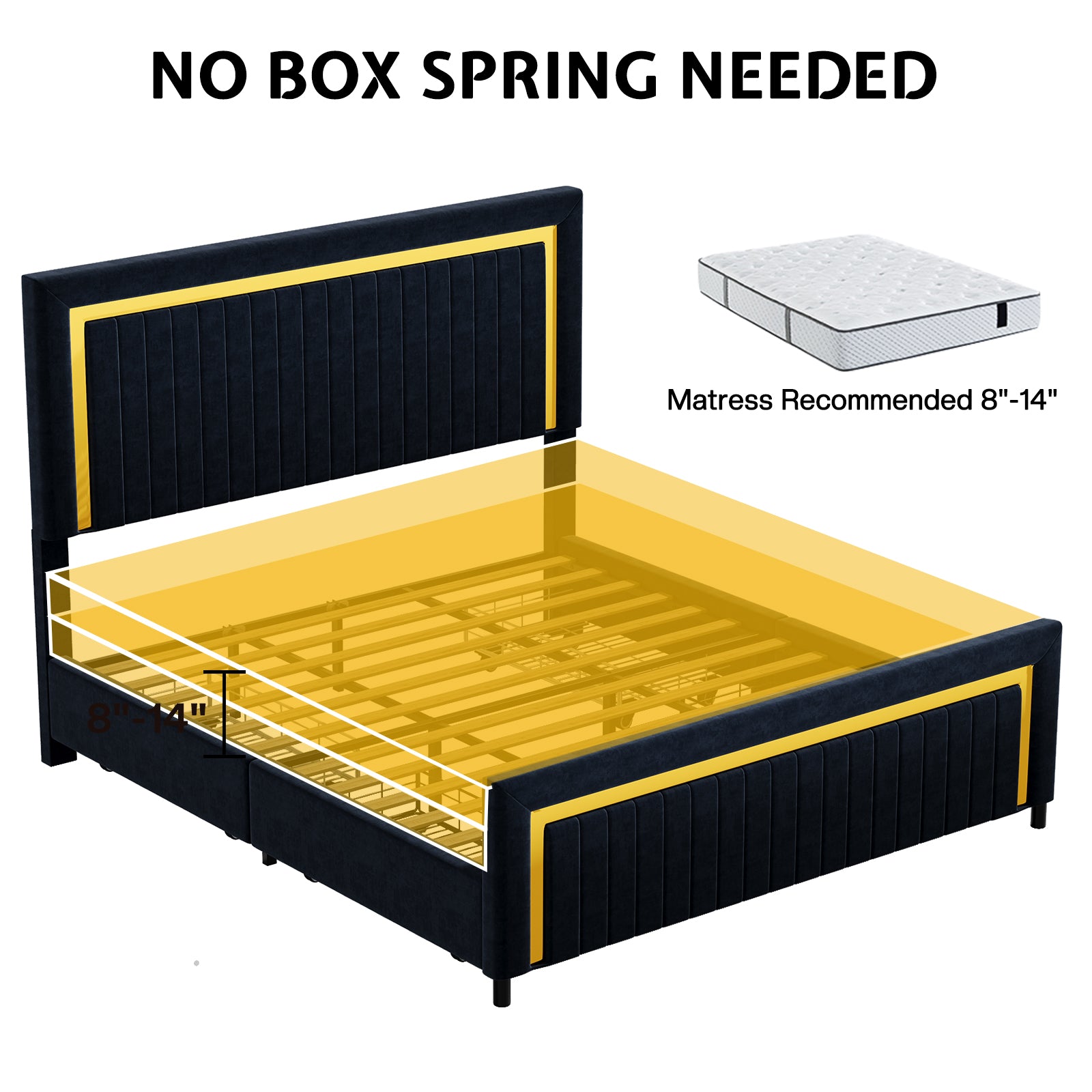 Vega LED Storage Bed Frame-BUB036 K Black