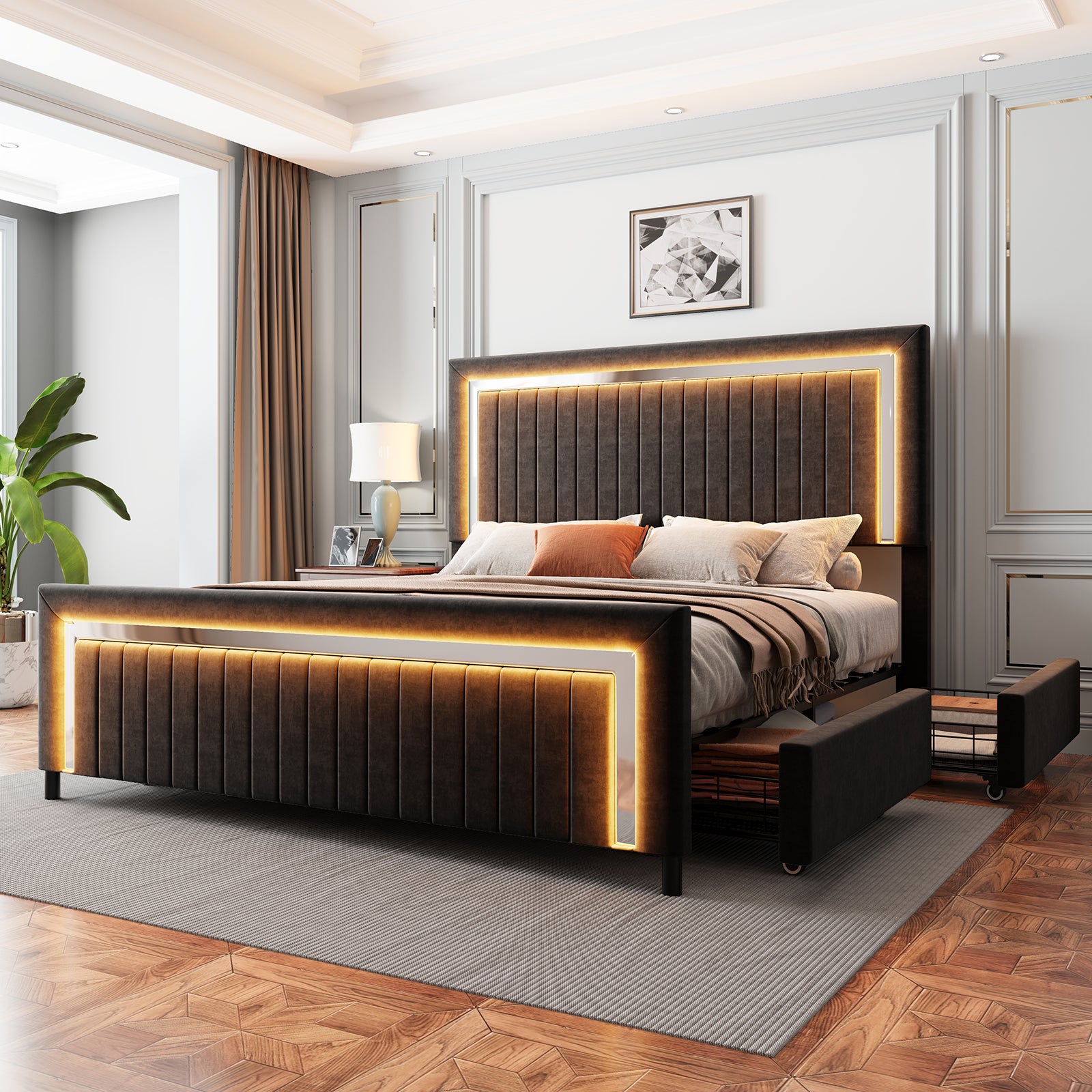 Vega LED Storage Bed Frame-BUB036 K Black