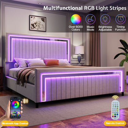 Vega LED Storage Bed Frame-BUB036 K Light Grey