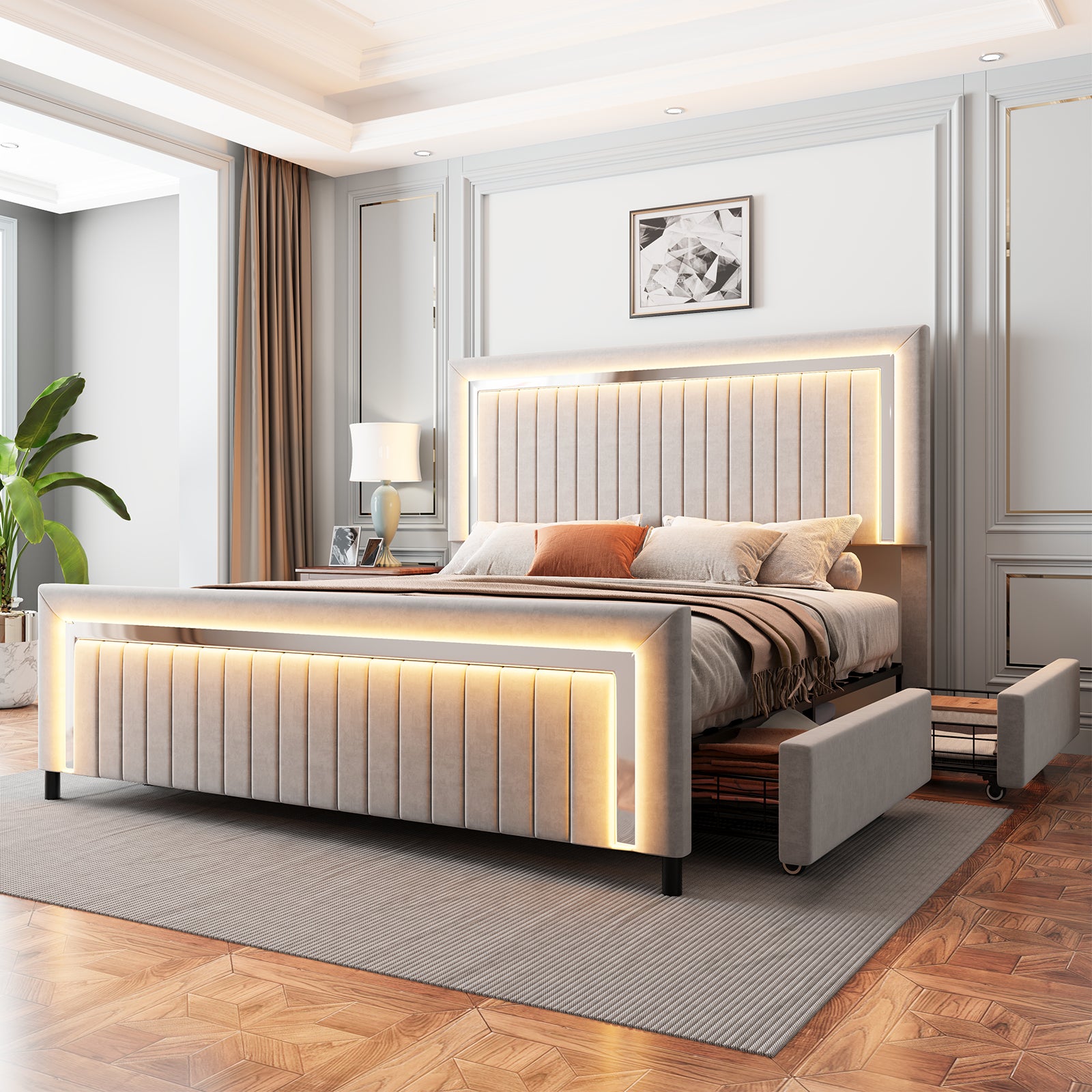 Vega LED Storage Bed Frame-BUB036 K Light Grey