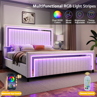 Vega LED Storage Bed Frame-BUB036 K White