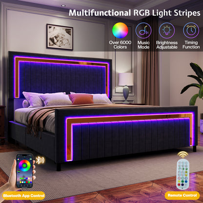 Vega LED Storage Bed Frame-BUB036 Q Black