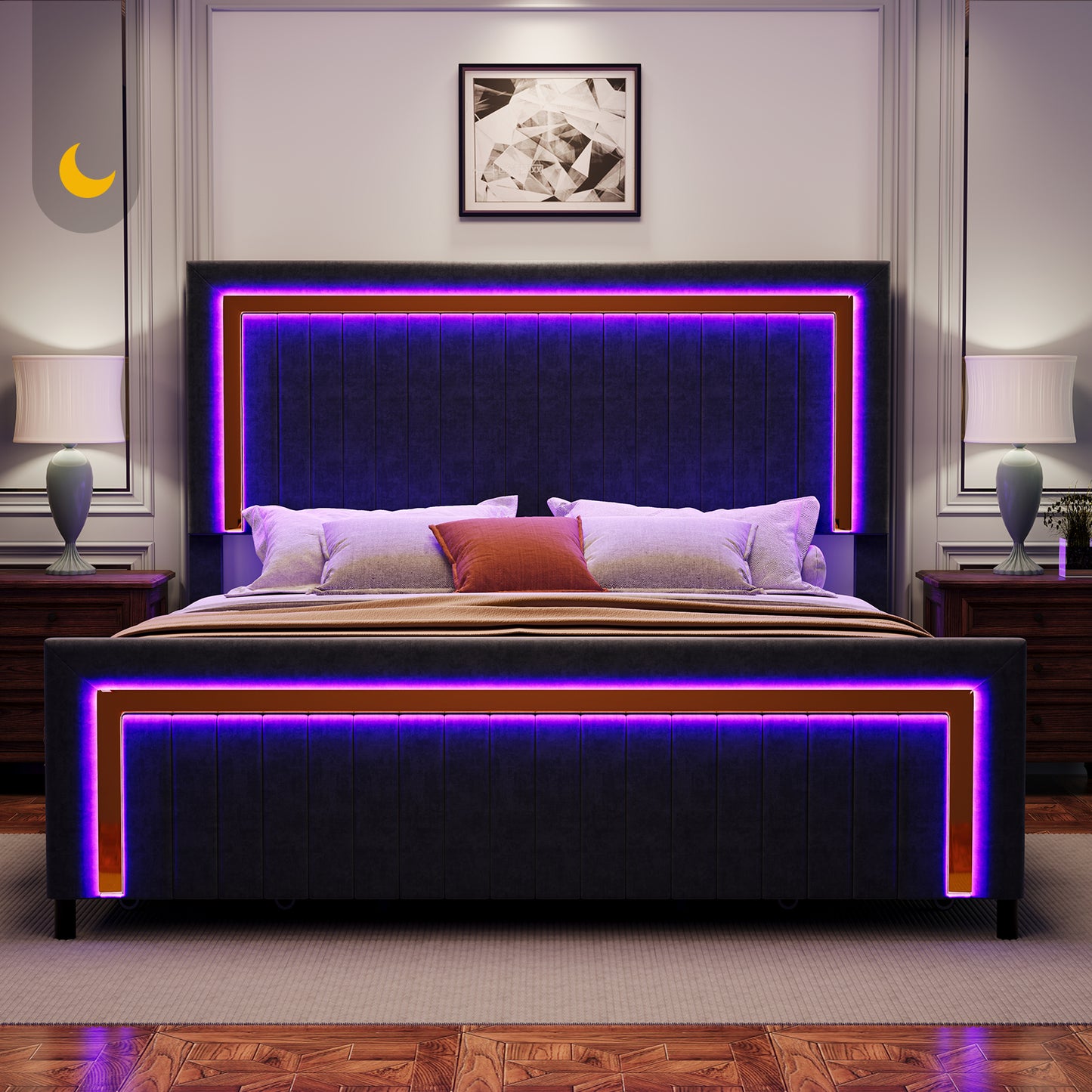 Vega LED Storage Bed Frame-BUB036 Q Black