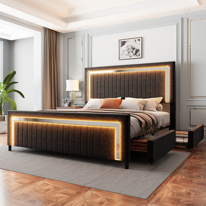 Vega LED Storage Bed Frame-BUB036 Q Black