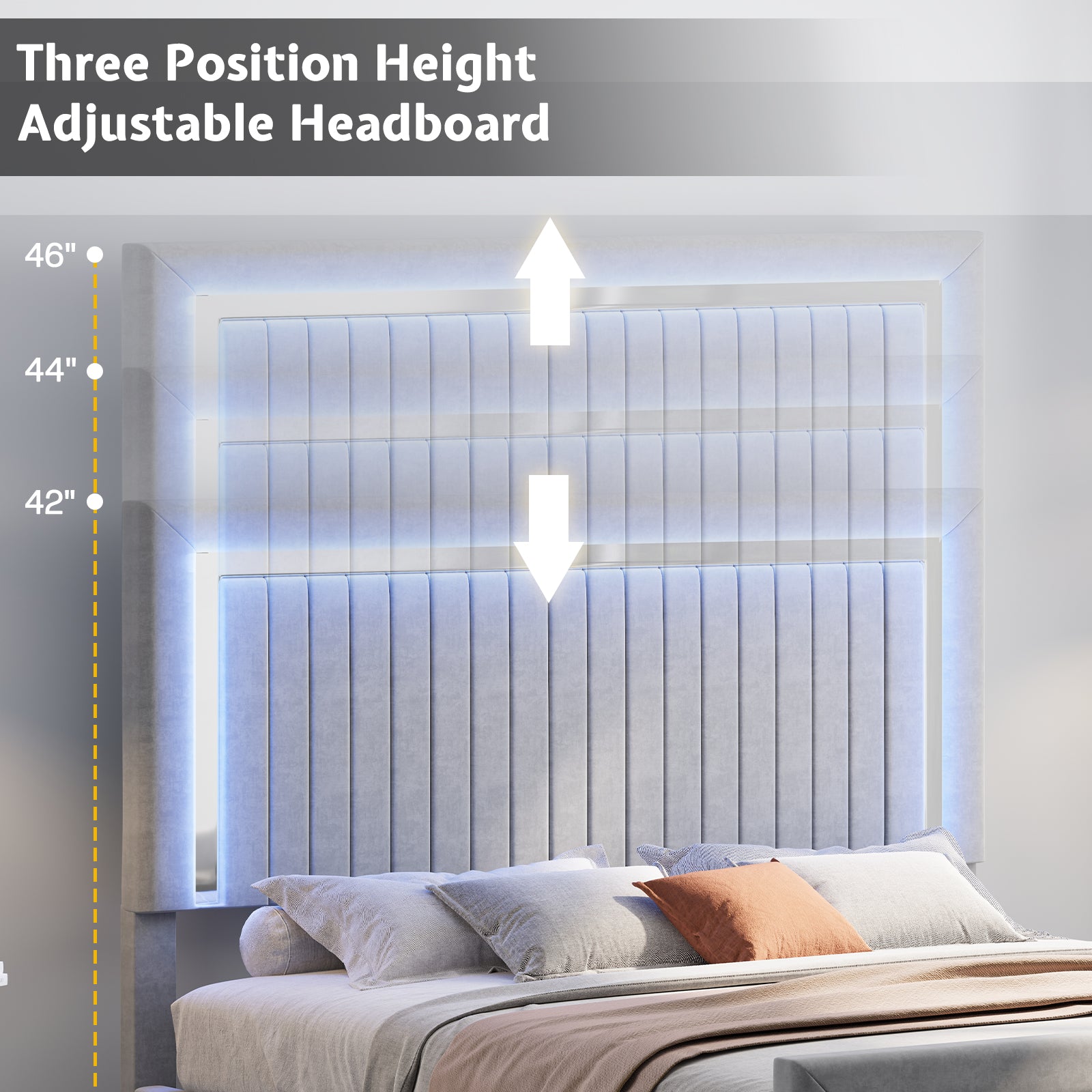 Vega LED Storage Bed Frame-BUB036 Q Light Grey