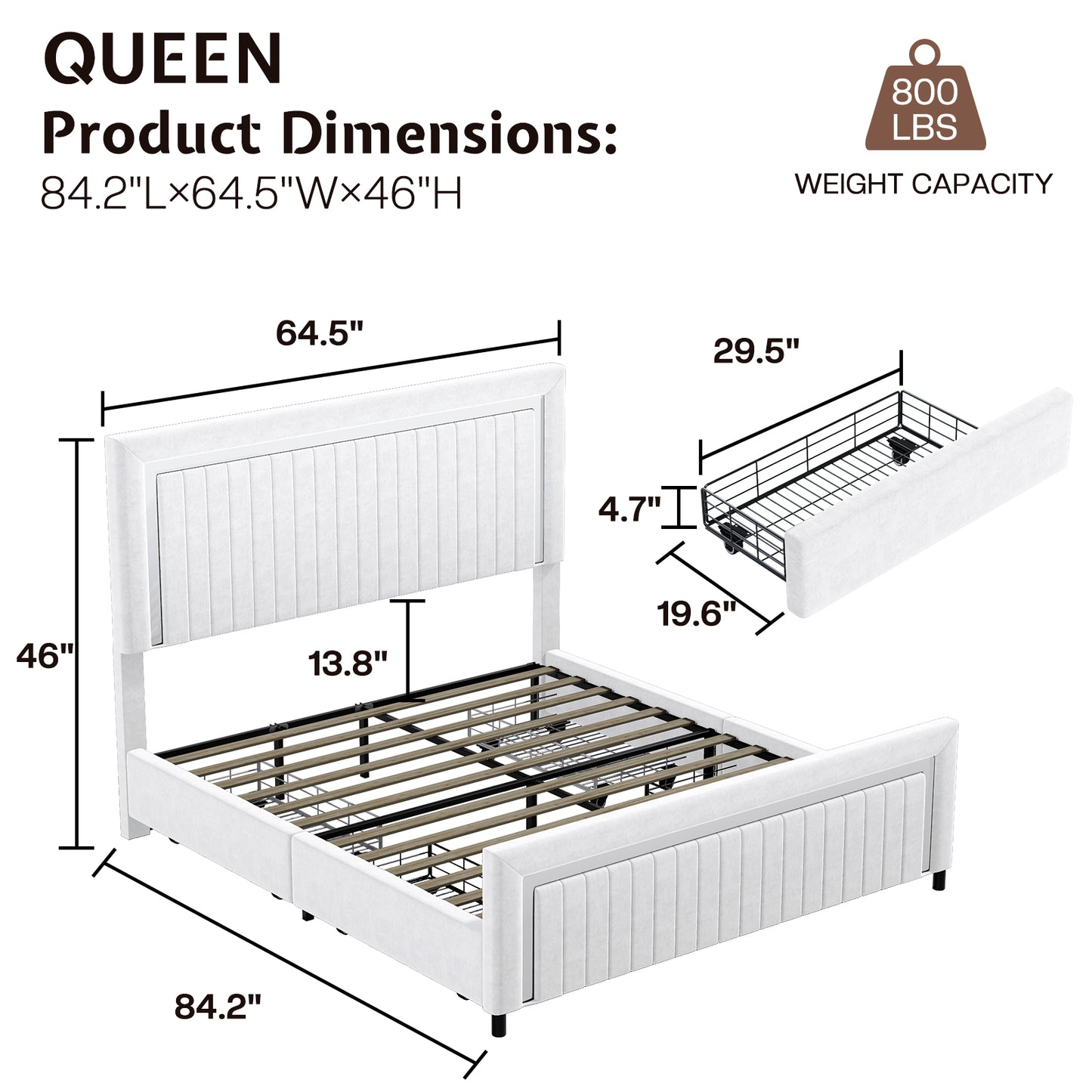 Vega LED Storage Bed Frame-BUB036 Q White
