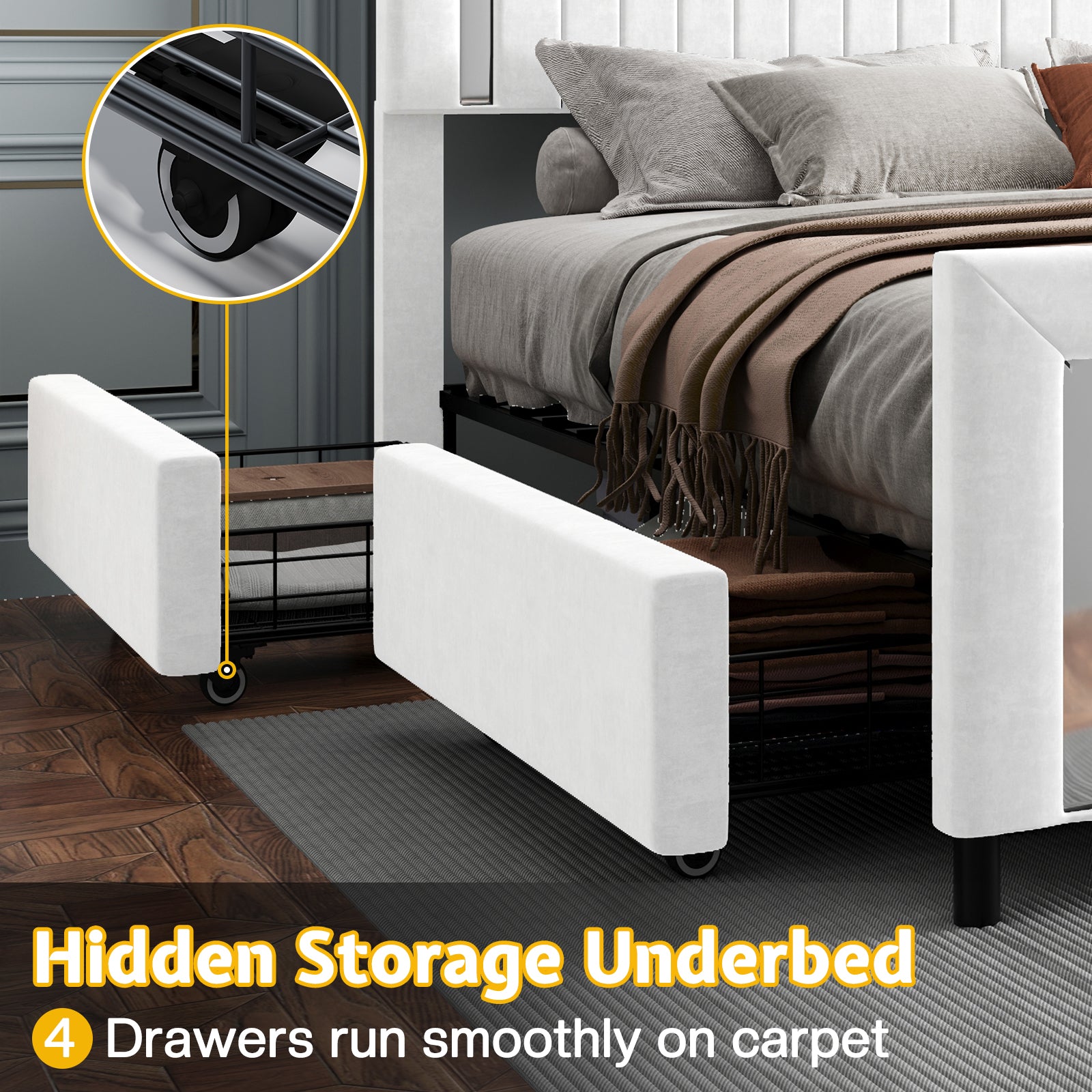 Vega LED Storage Bed Frame-BUB036 Q White