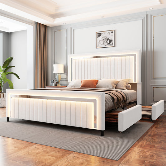 Vega LED Storage Bed Frame-BUB036 Q White