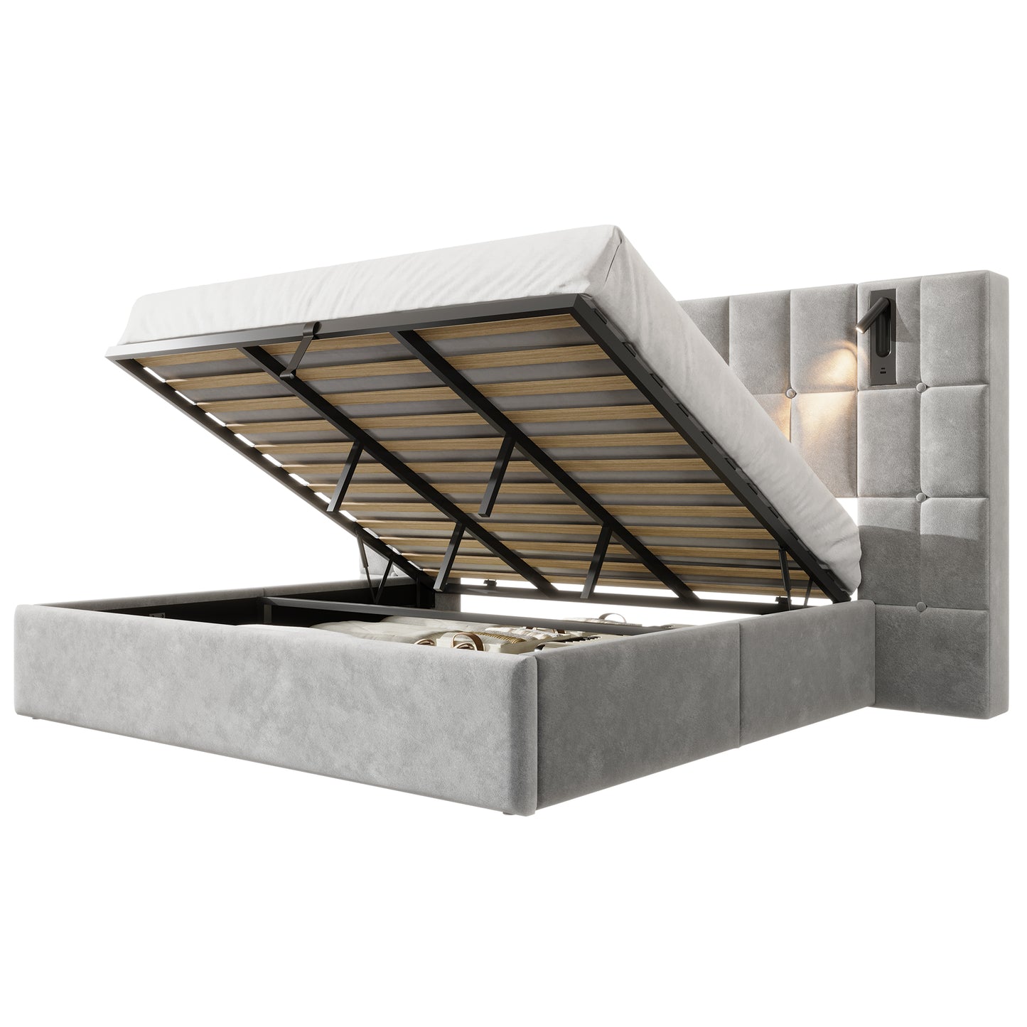 Loll Lift-Up Storage Bed Amerlife Grey / King