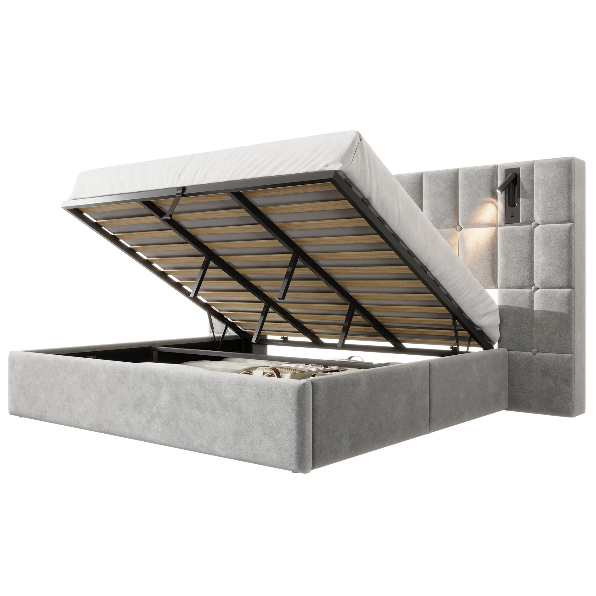 Loll Lift-Up Storage Bed Amerlife Grey / King