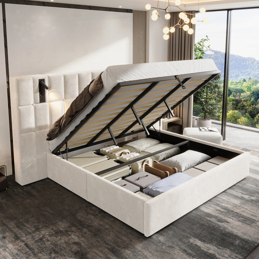 Loll Lift-Up Storage Bed Amerlife Cream / King
