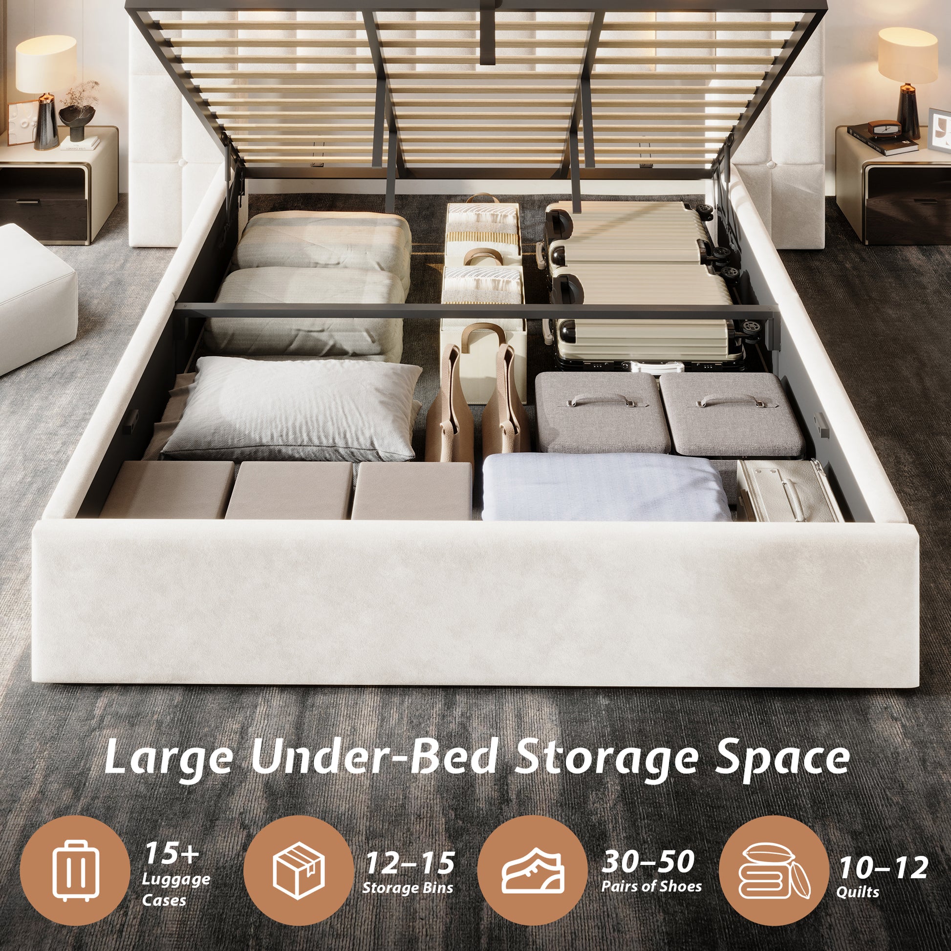 Loll Lift-Up Storage Bed Amerlife Cream / King
