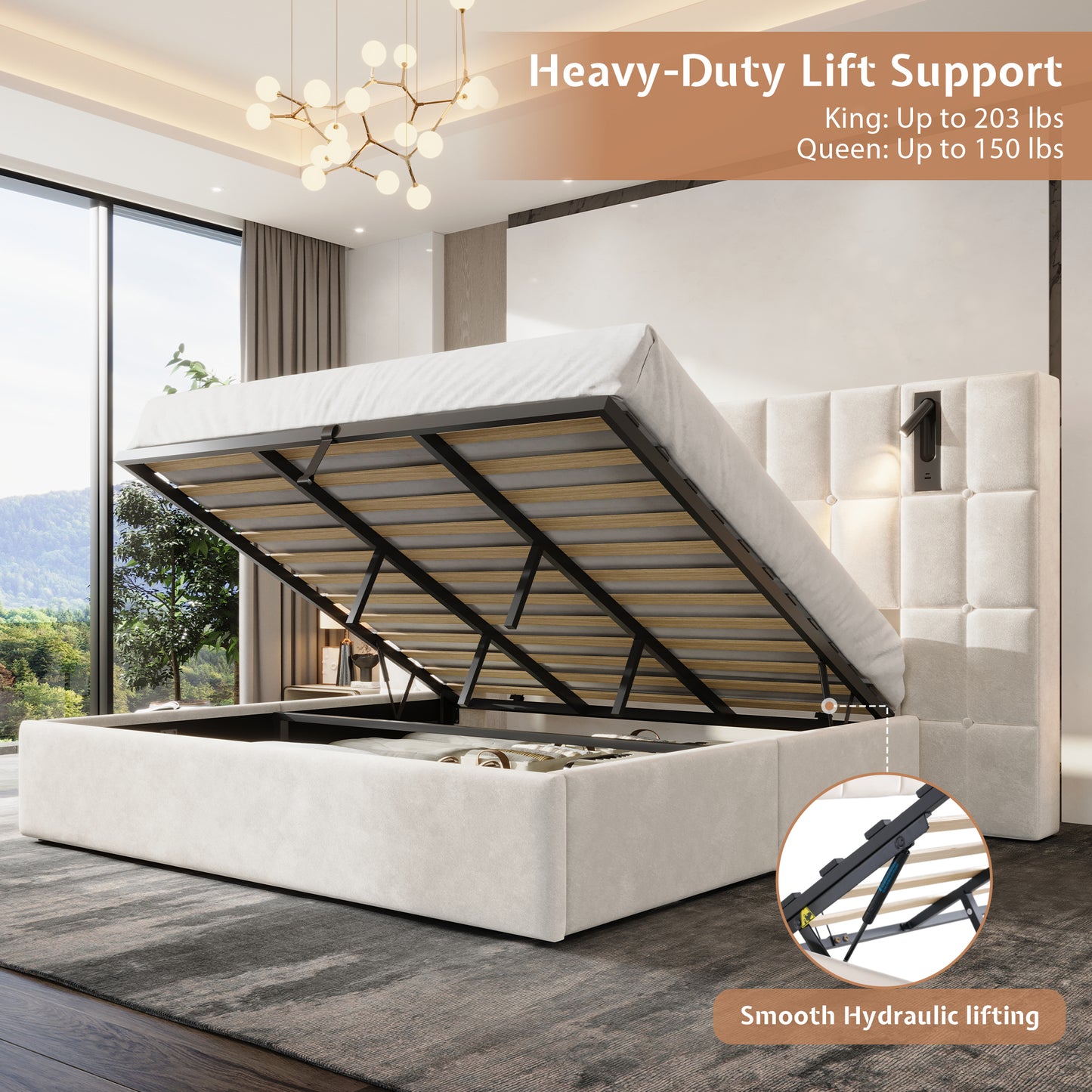 Loll Lift-Up Storage Bed Amerlife Cream / King