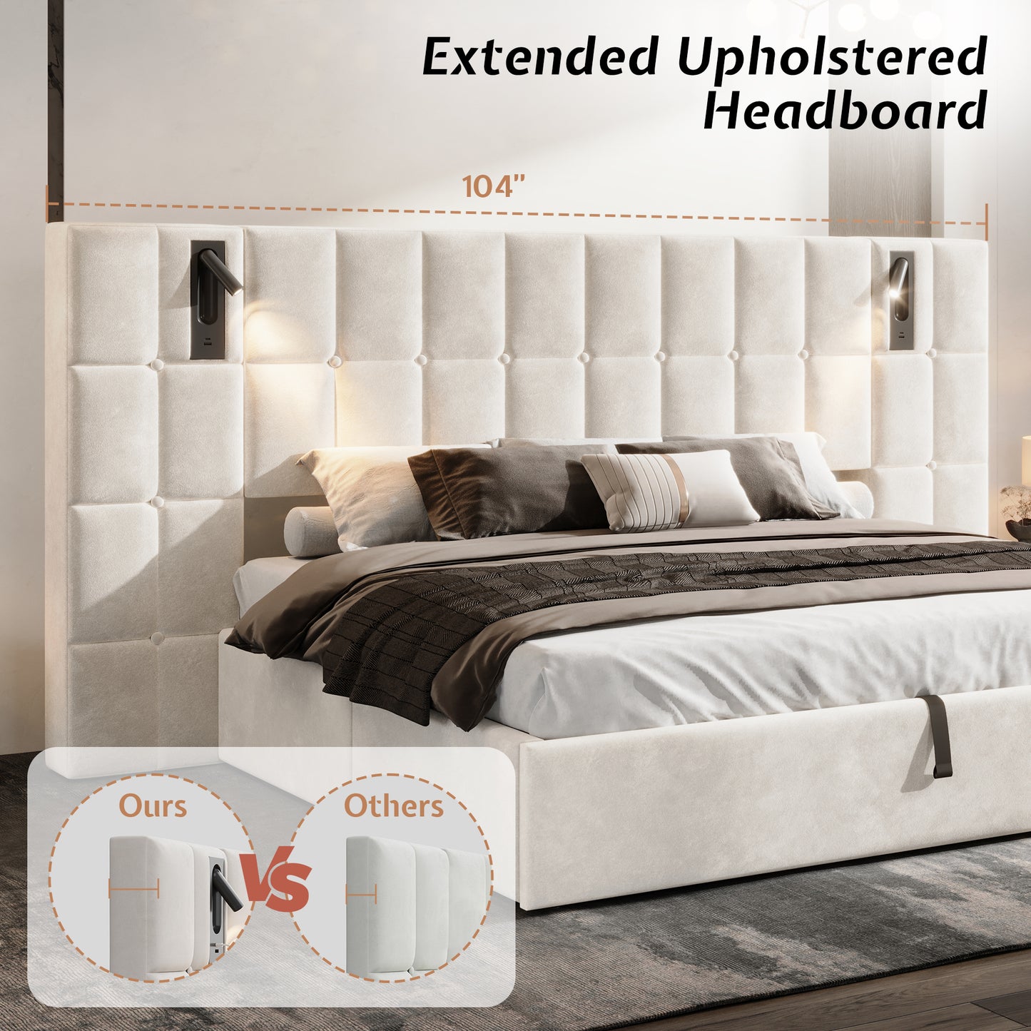 Loll Lift-Up Storage Bed Amerlife Cream / King