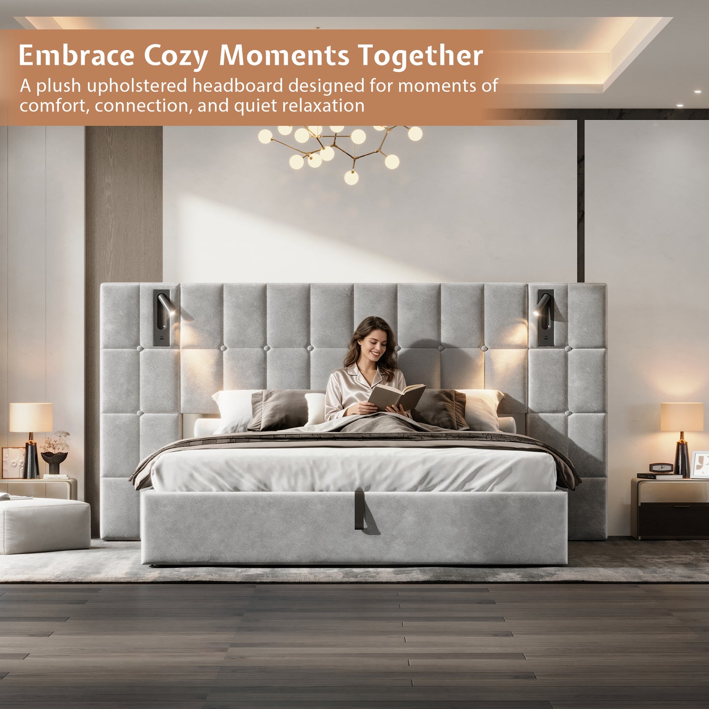 Loll Lift-Up Storage Bed Amerlife Grey / King
