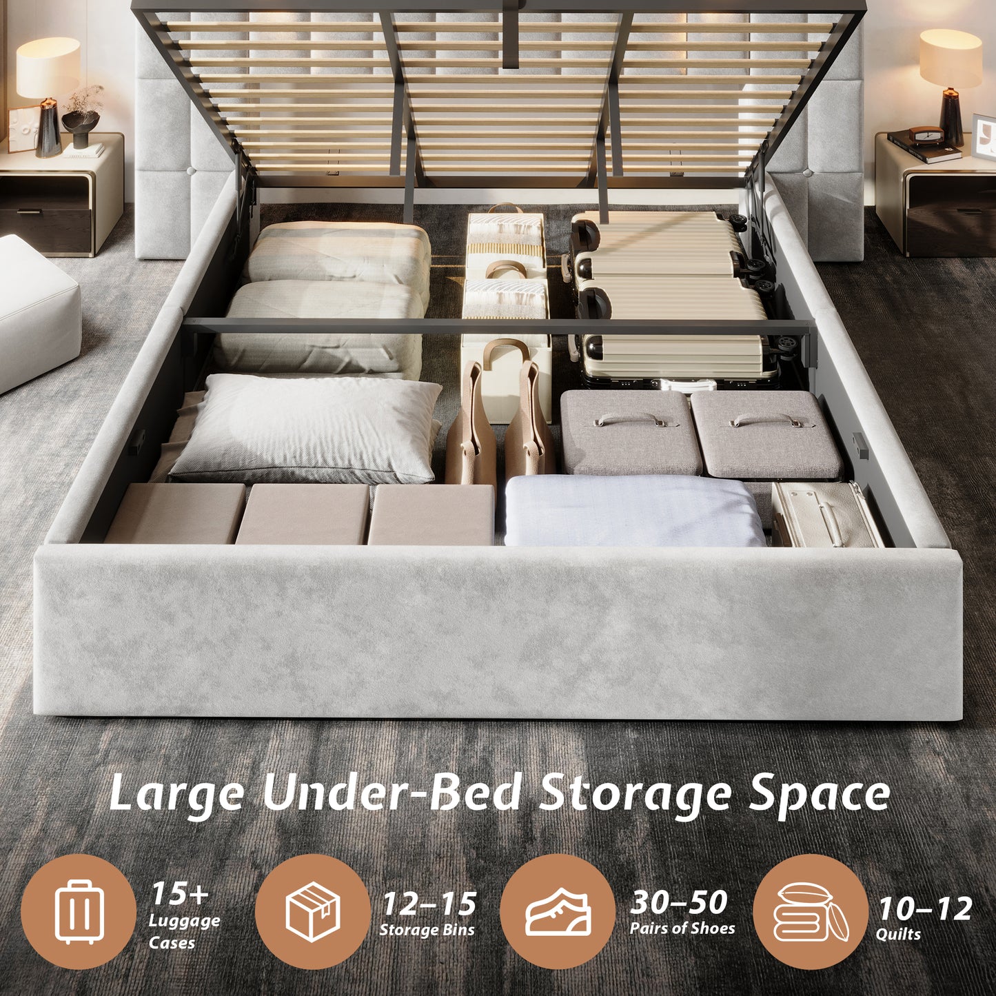 Loll Lift-Up Storage Bed Amerlife Grey / Queen
