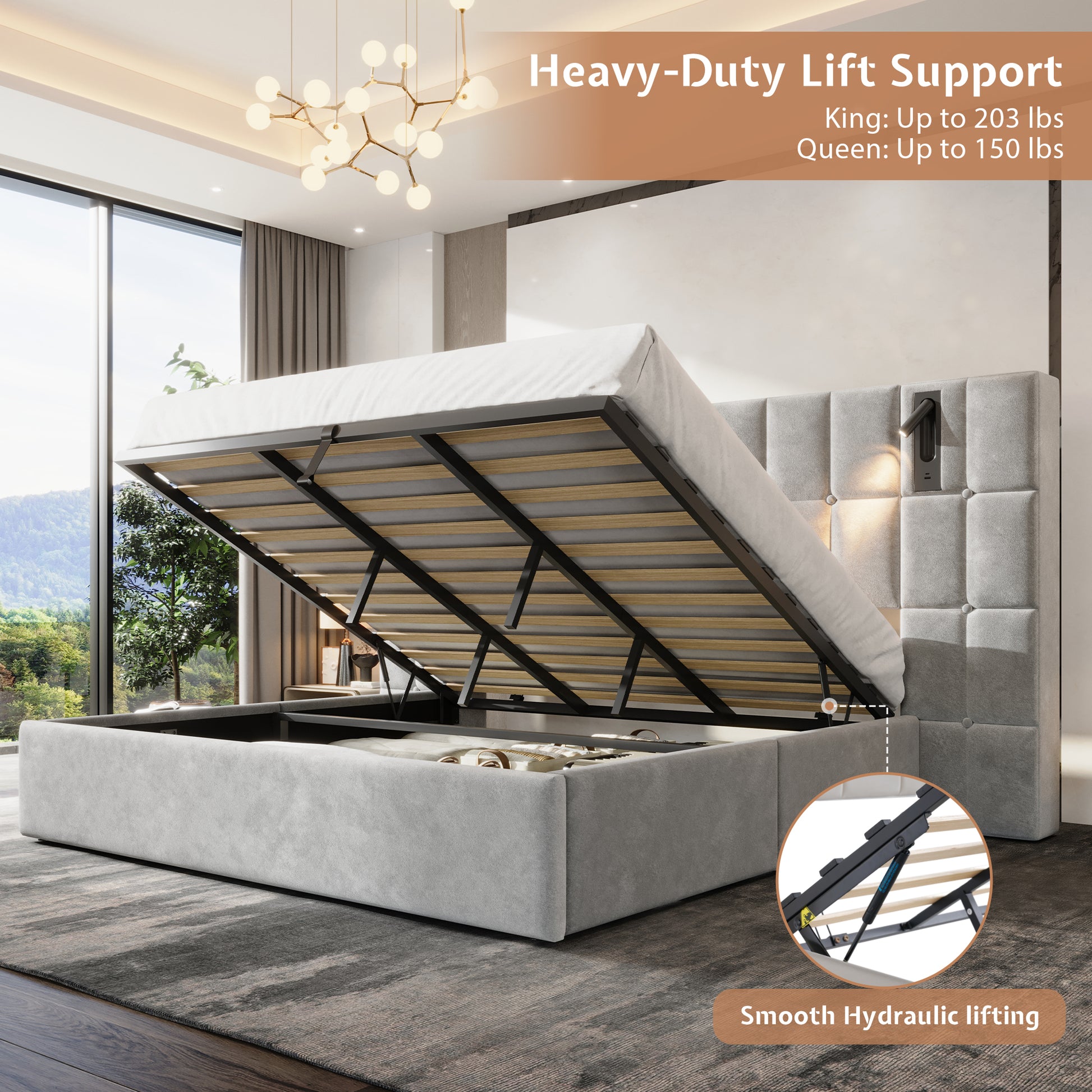 Loll Lift-Up Storage Bed Amerlife Grey / Queen