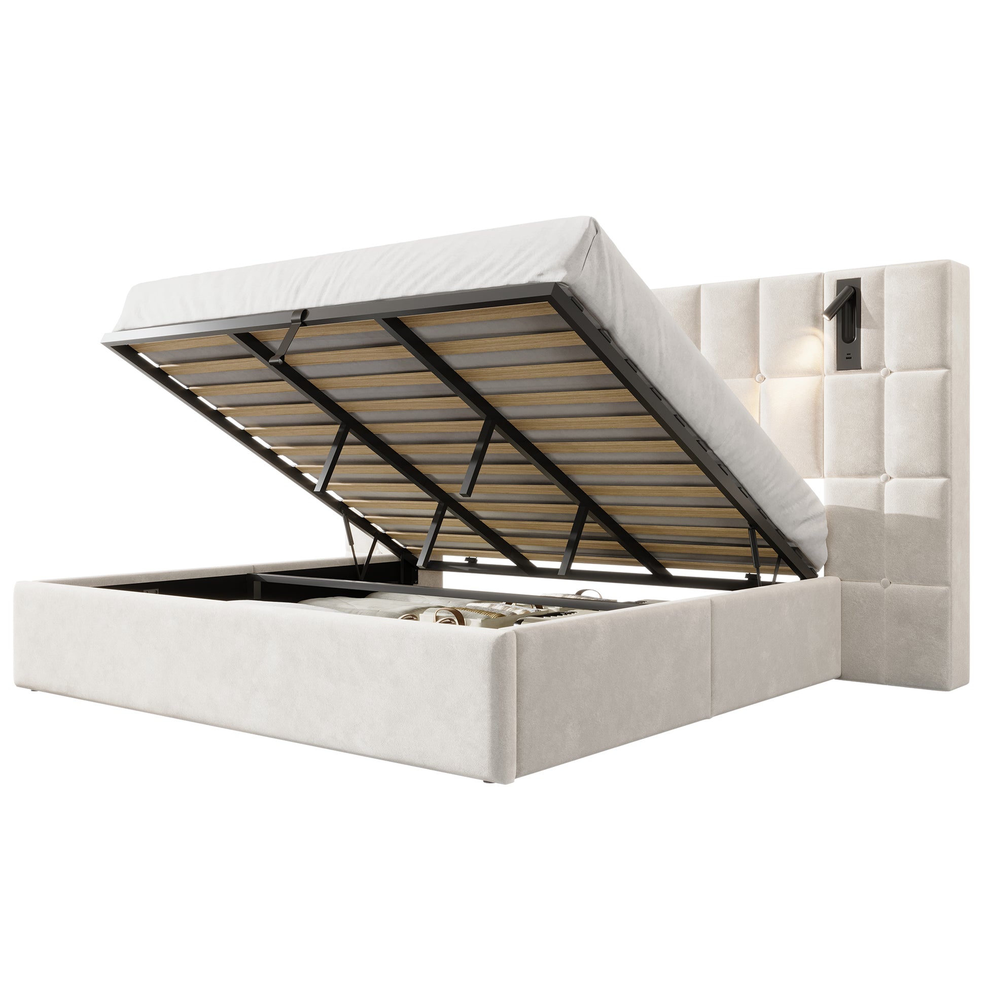 Loll Lift-Up Storage Bed Amerlife Cream / Queen