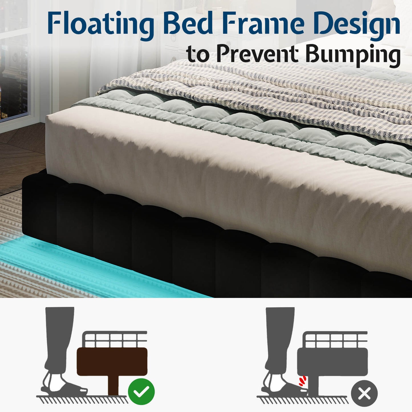 Drowse Floating LED Platform Bed Amerlife Black / King