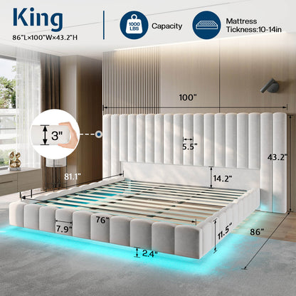 Drowse Floating LED Platform Bed Amerlife Cream / King