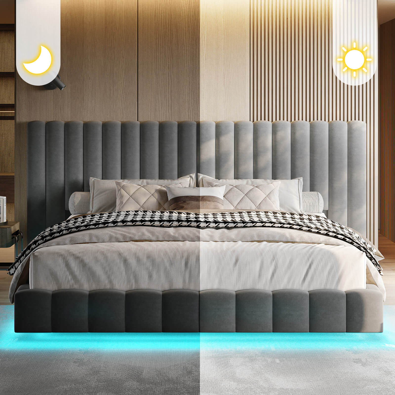 Drowse Floating LED Platform Bed Amerlife Gray / King