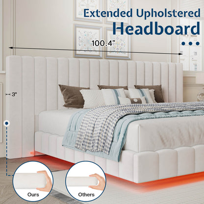 Drowse Floating LED Platform Bed Amerlife Cream / King