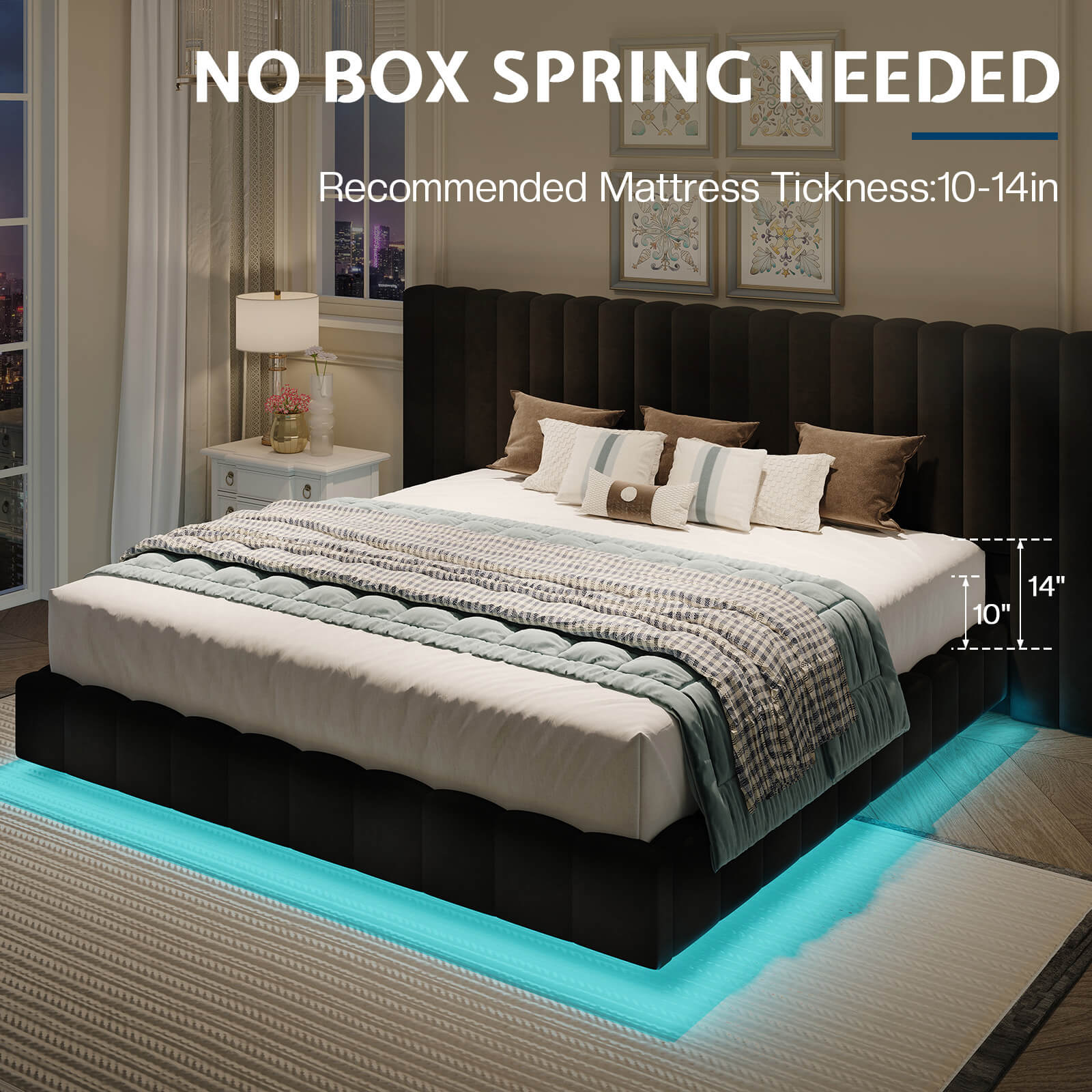 Drowse Floating LED Platform Bed Amerlife Black / King