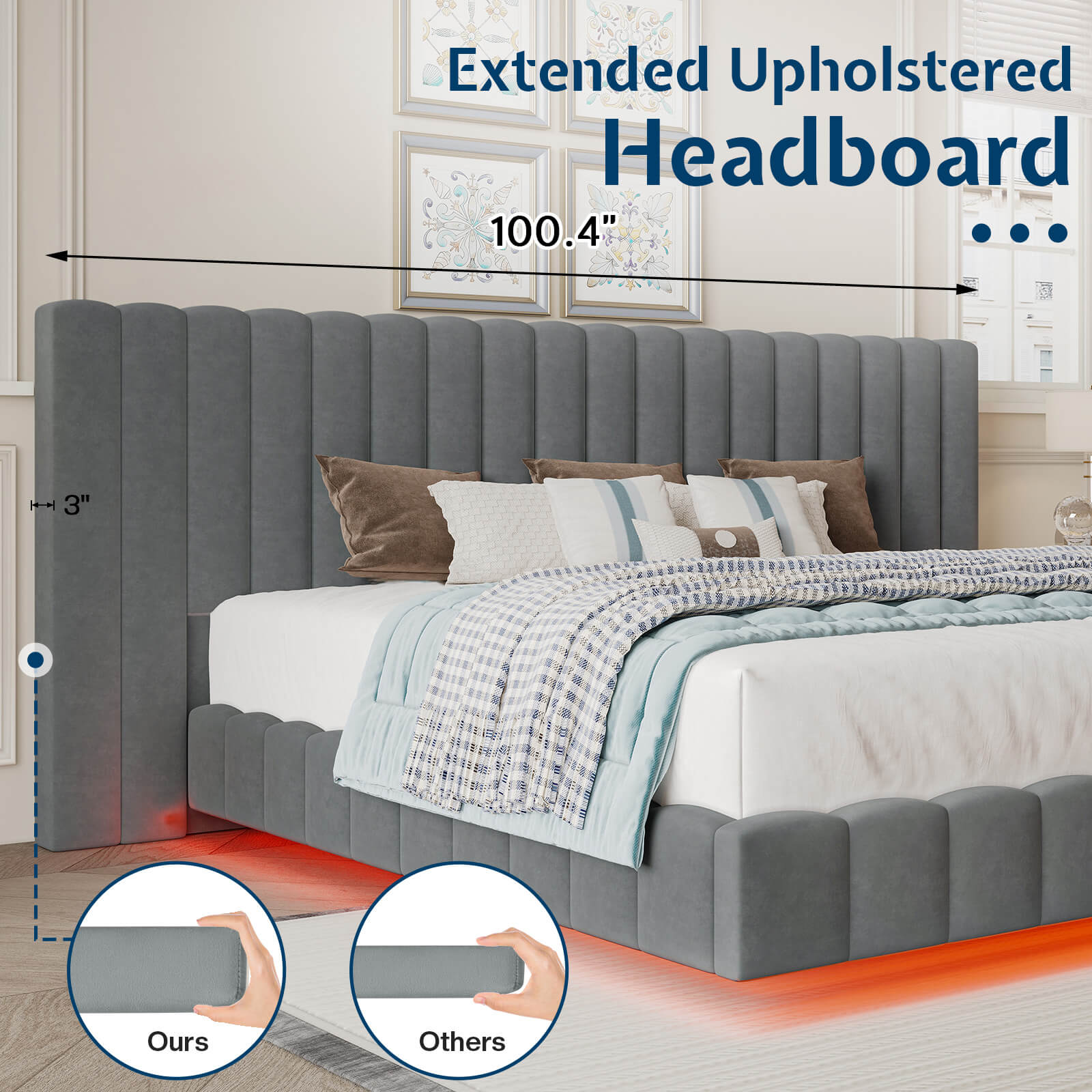 Drowse Floating LED Platform Bed Amerlife Gray / King