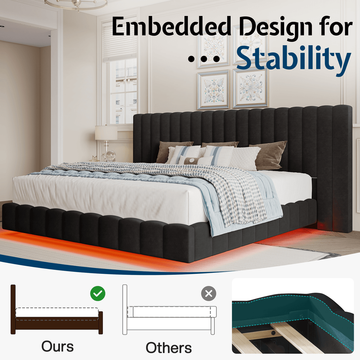 Drowse Floating LED Platform Bed Amerlife Black / King