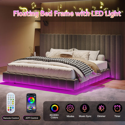 Drowse Floating LED Platform Bed Amerlife Gray / King