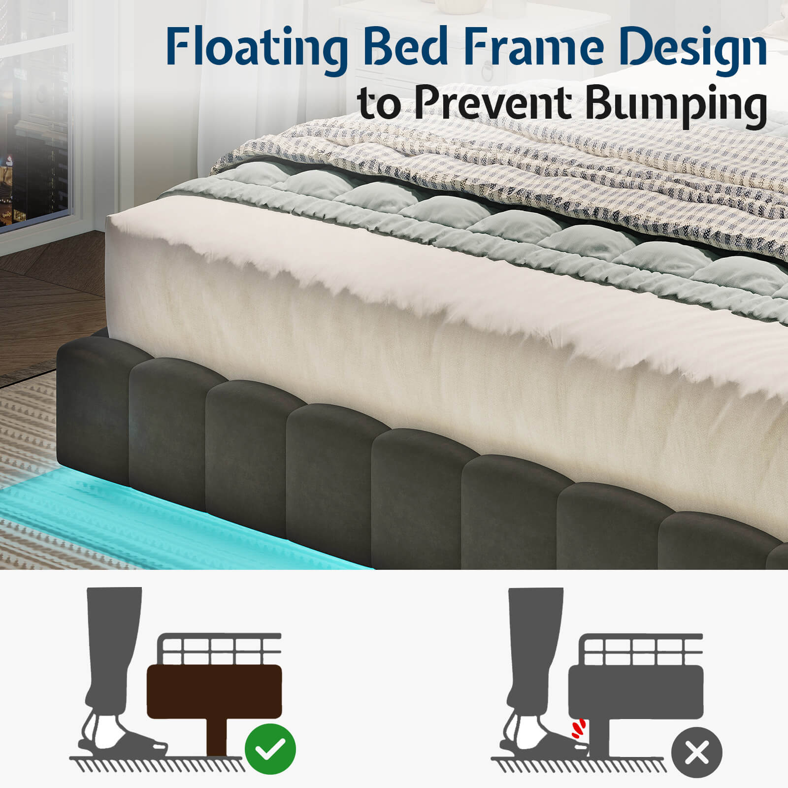 Drowse Floating LED Platform Bed Amerlife Gray / King