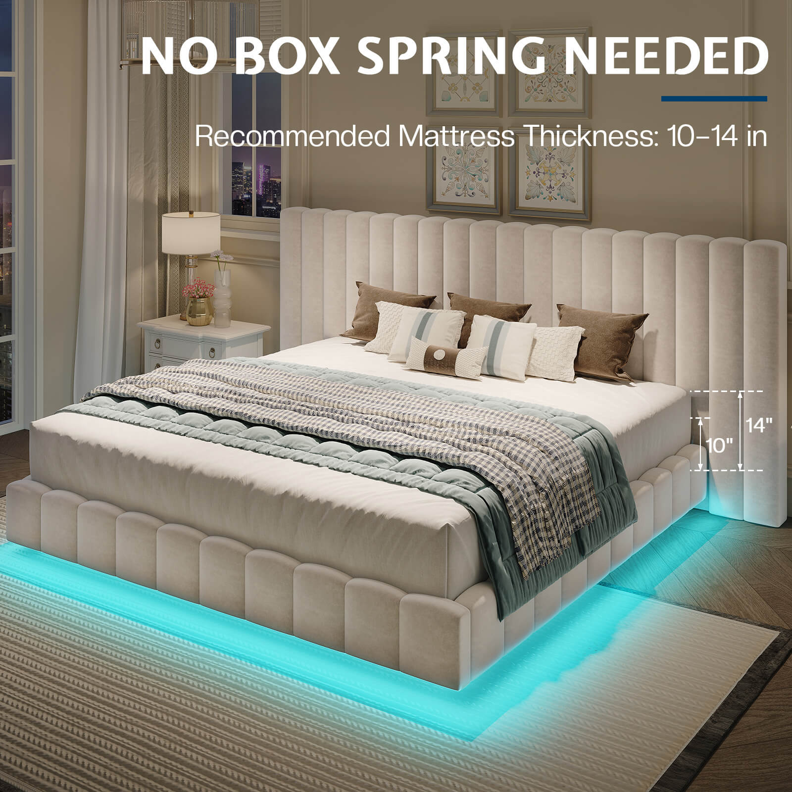 Drowse Floating LED Platform Bed Amerlife Cream / King