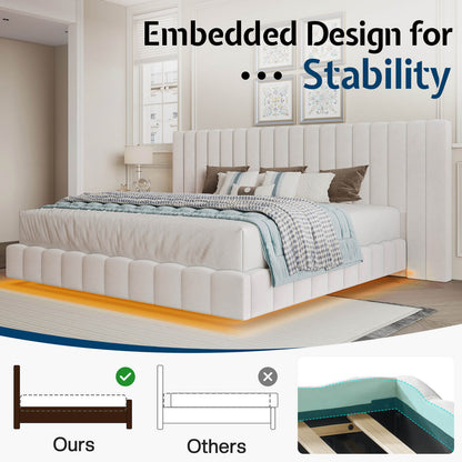 Drowse Floating LED Platform Bed Amerlife Cream / Queen