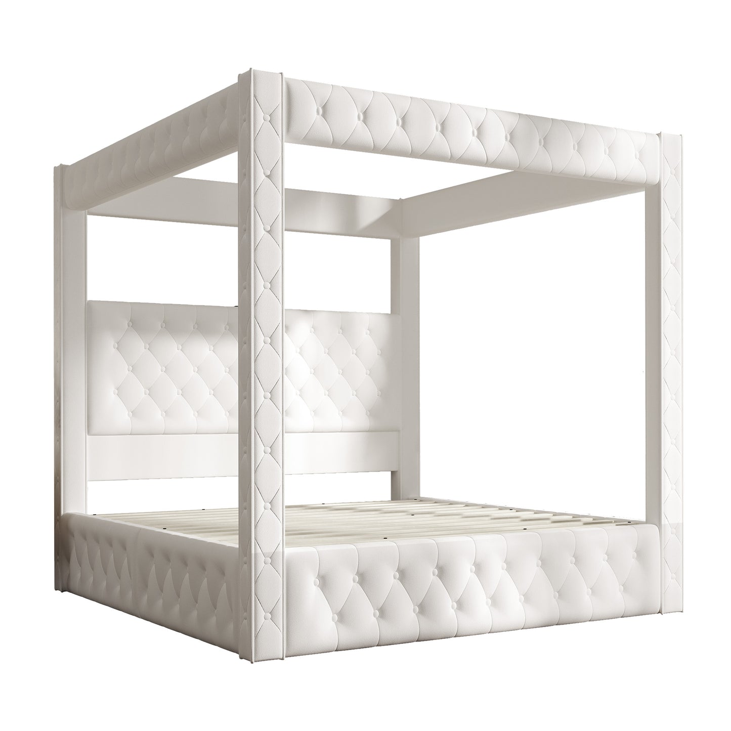 Swoon Velvet Canopy Bed Frame Amerlife Cream / King