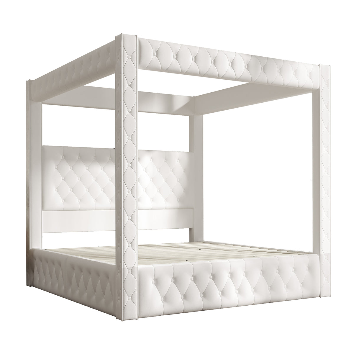 Swoon Velvet Canopy Bed Frame Amerlife Cream / King